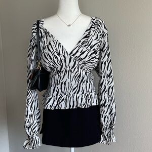 NWT Missguided Zebra Long Sleeve Women's Top Size 16